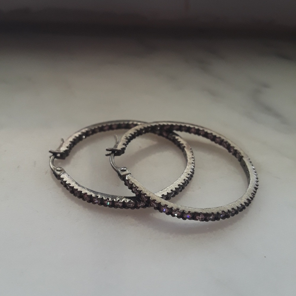 Sterling and stone hoops